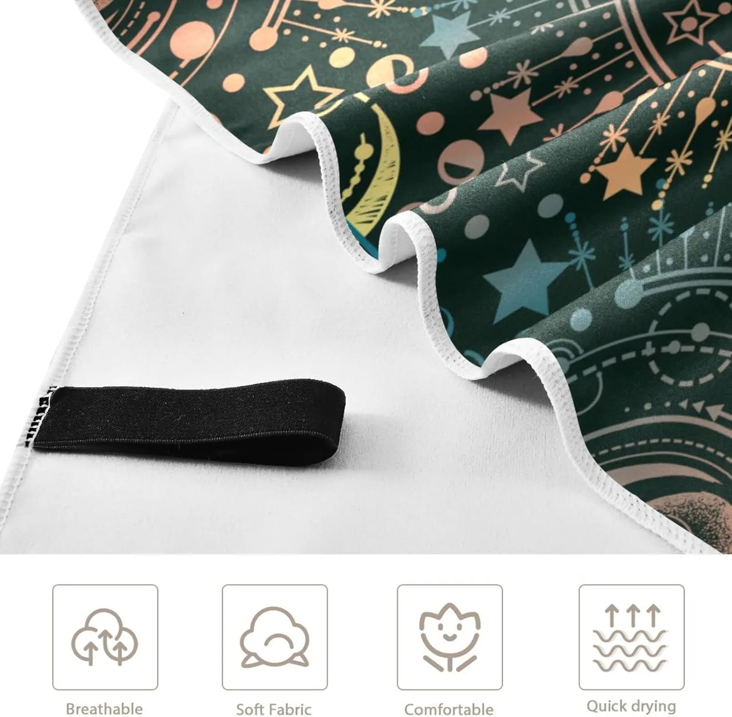 Oyihfvs Alchemy, Magical Astrology, Spirituality and Occultism on Black Quick Drying Beach Towel, Foldable Yoga Towel, Soft Sport Towel, Sweat Absorbent Towel with Storage Mesh Bag 31 x 71 inch (M)