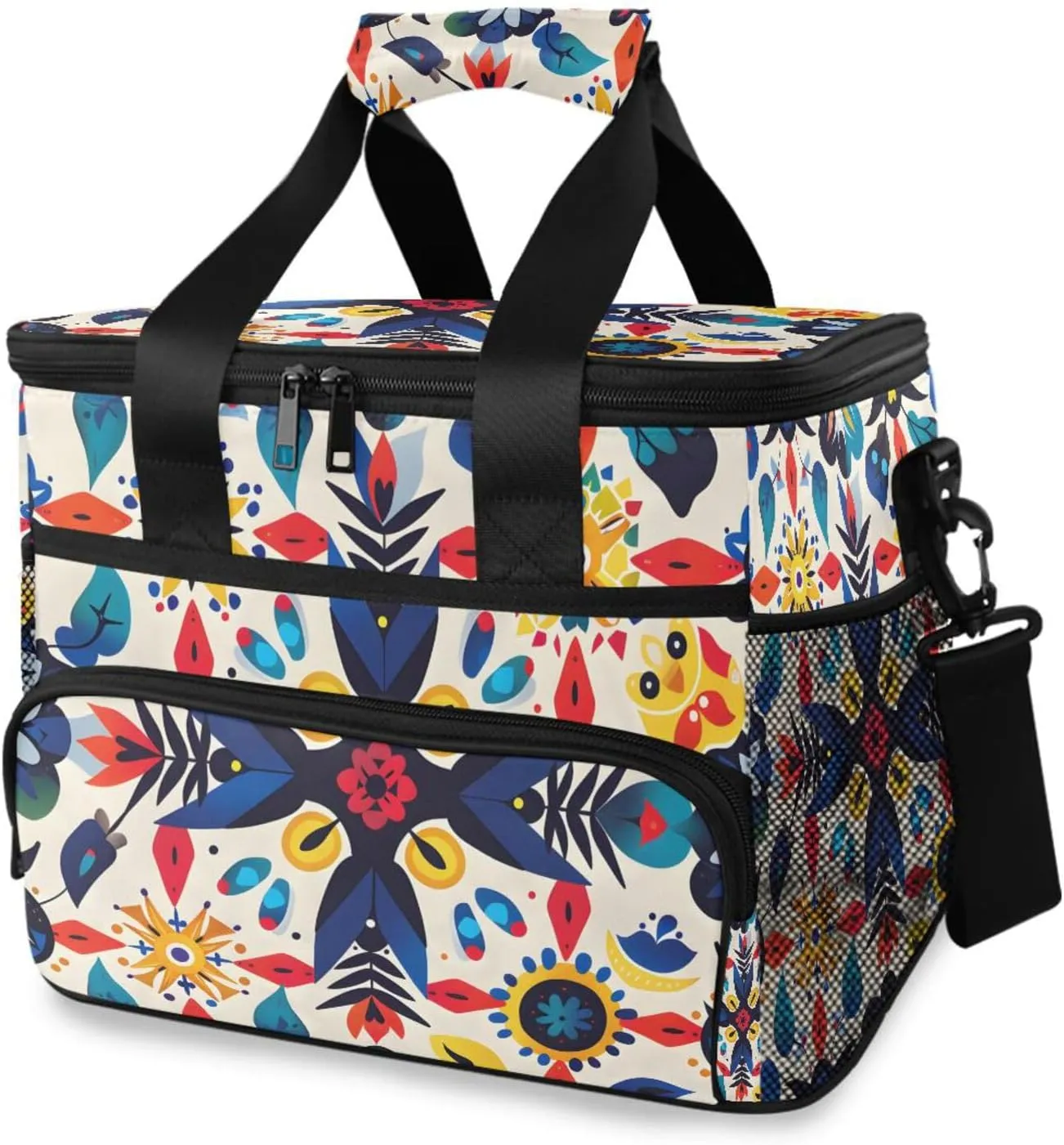 Paisley Kaleidoscope Flower Boho Cooler Bag Insulated Cooler Soft Sided Cooler 24 Can Portable Picnic Bag Large Leakproof Lunch Bag Box for Beach Grocery Camping Travel Car Men Women