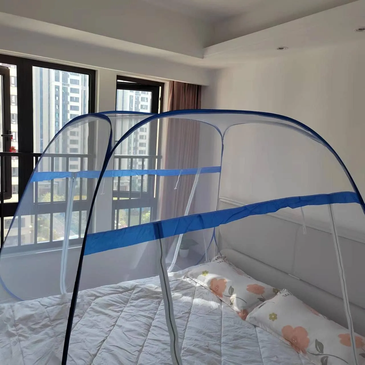 PARFINER Mosquito Net for Patio Bed Tent King Size Portable Mosquito Netting (79 * 72 Inch Blue)