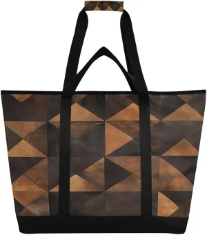 Patchwork Triangles Reusable Insulated Lunchbox Cooler Bag, Leakproof Kitchen Grocery Bag Collapsible Portable Cooler Tote Bag for Picnic, Camping, Office, Travel