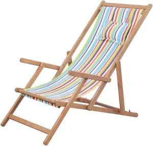 Patio Chairs, Folding Beach Chair Fabric and Wooden Frame Multicolor