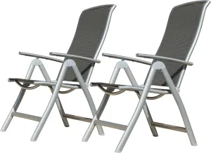 Patio Folding Chairs Set of 2, Adjustable Reclining Outdoor Chairs with Textilene Fabric, Aluminum Frame for Camping, Pool, Beach, Deck – Dark Gray