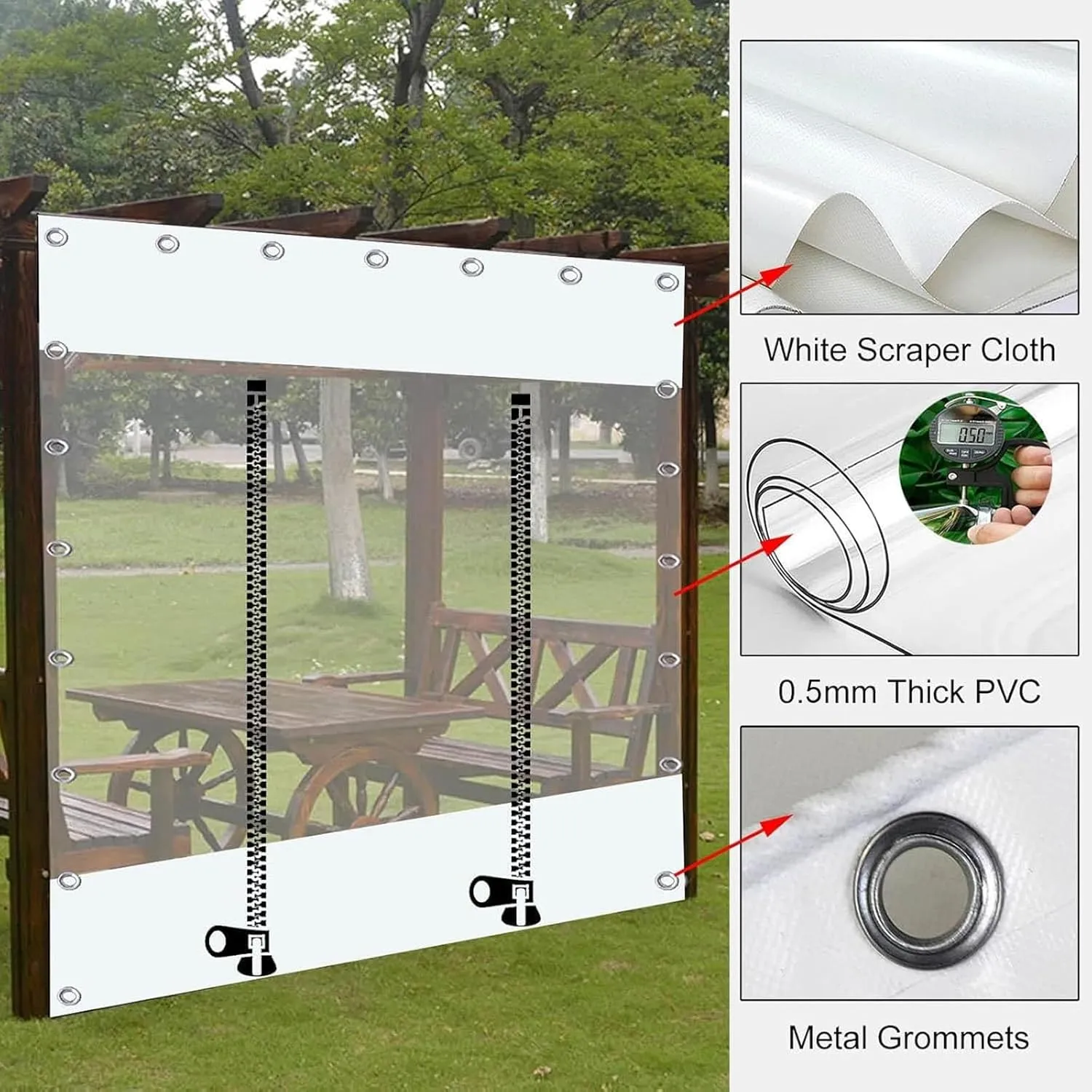 Patio transparent tarp Transparent tarpaulin with zipper Transparent vinyl tarp Windproof and rainproof with zipper High and low temperature resistant Suitable for garage porch and terrace(H*