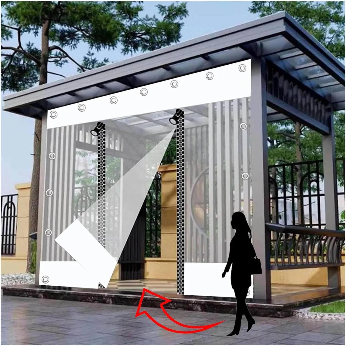 Patio transparent tarp Transparent tarpaulin with zipper Transparent vinyl tarp Windproof and rainproof with zipper High and low temperature resistant Suitable for garage porch and terrace(H*