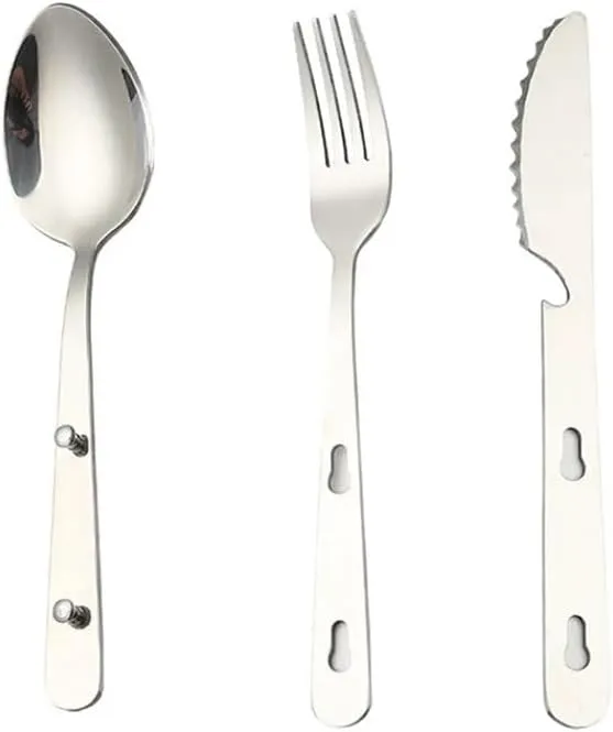PEKJI 3pcs Portable Stainless Steel Cutlery Set Knife Fork Spoon Tableware Outdoor Camping Silverware Flatware Set Foldable