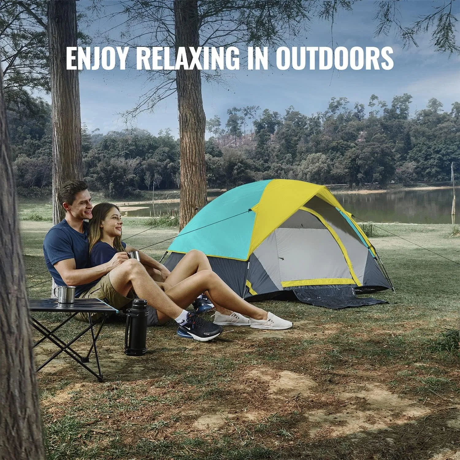 Person Camping Tent, Outdoor Family Tent with Removable Rainfly for Backpacking, Hiking, Windproof and Waterproof Dome Tent for Comfortable Trip, Easy Set Up