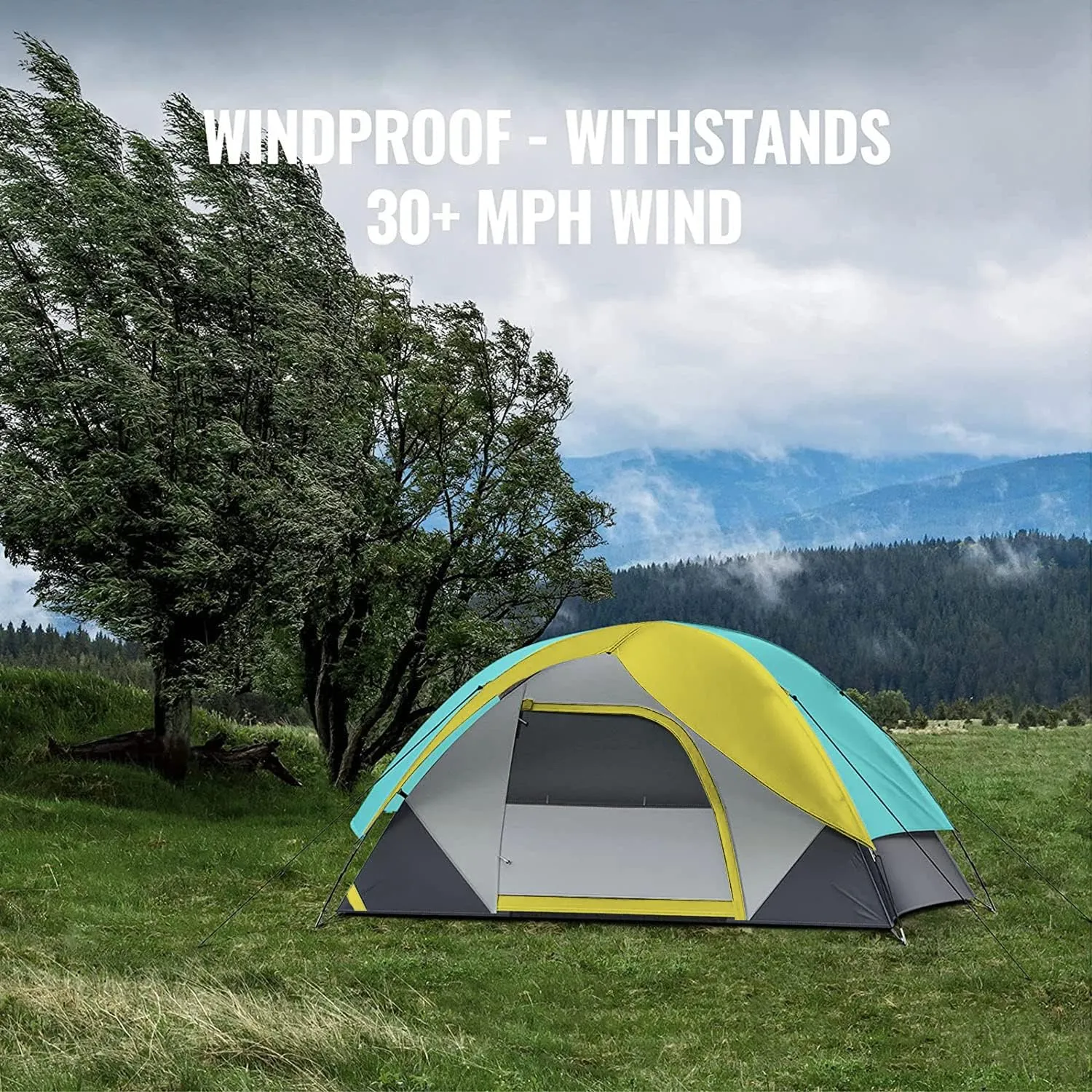 Person Camping Tent, Outdoor Family Tent with Removable Rainfly for Backpacking, Hiking, Windproof and Waterproof Dome Tent for Comfortable Trip, Easy Set Up