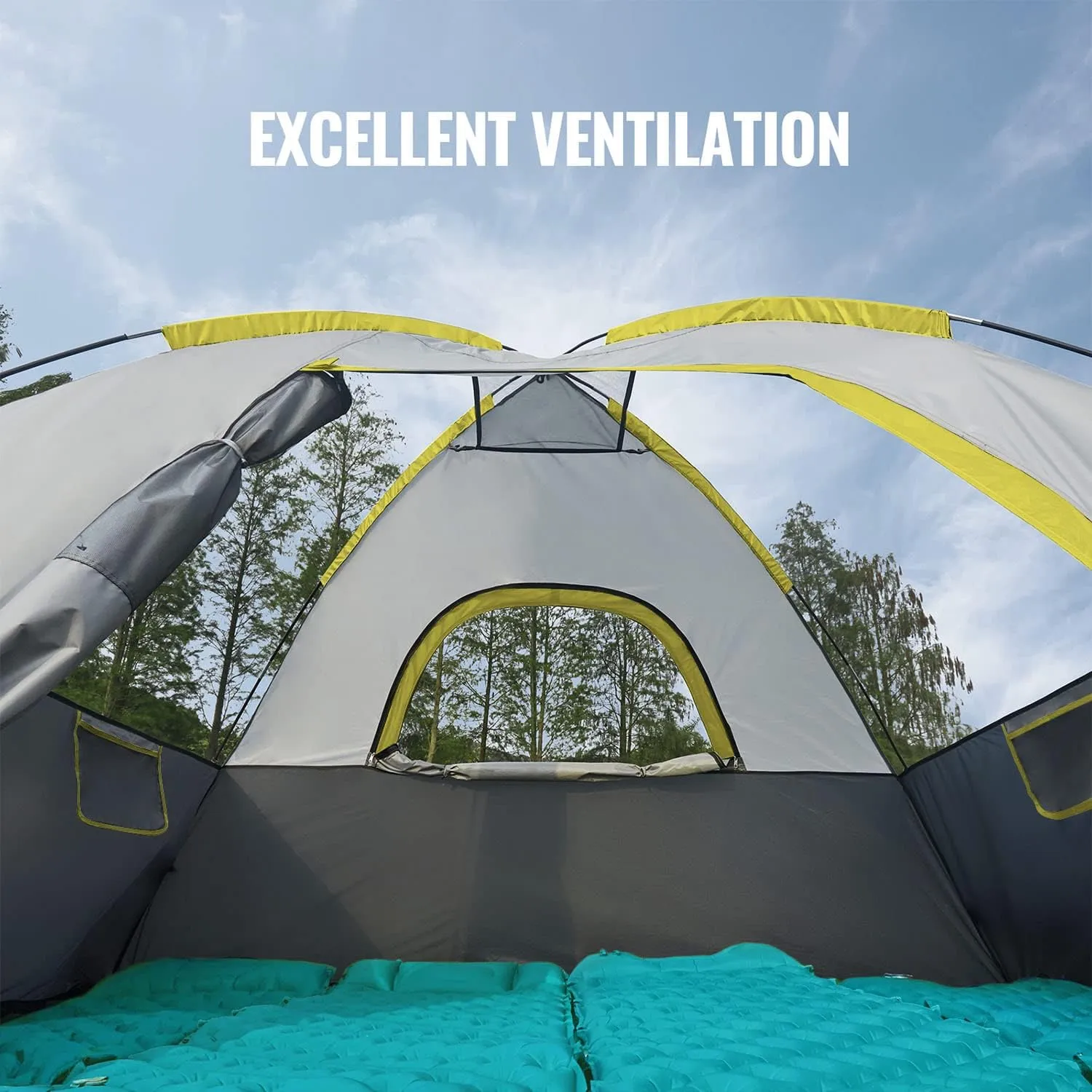 Person Camping Tent, Outdoor Family Tent with Removable Rainfly for Backpacking, Hiking, Windproof and Waterproof Dome Tent for Comfortable Trip, Easy Set Up