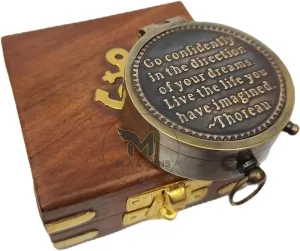 Personalized Antique Brass Pocket Compass with Wooden Box