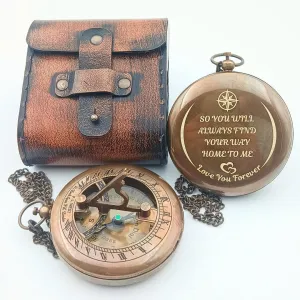 Personalized Brass Sundial Compass with Engraved Message, 3 Inches, for Men by Royal Replica
