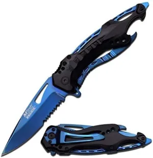 Personalized Free Engraving Blue Titanium Coated Half Serrated Blade Knife