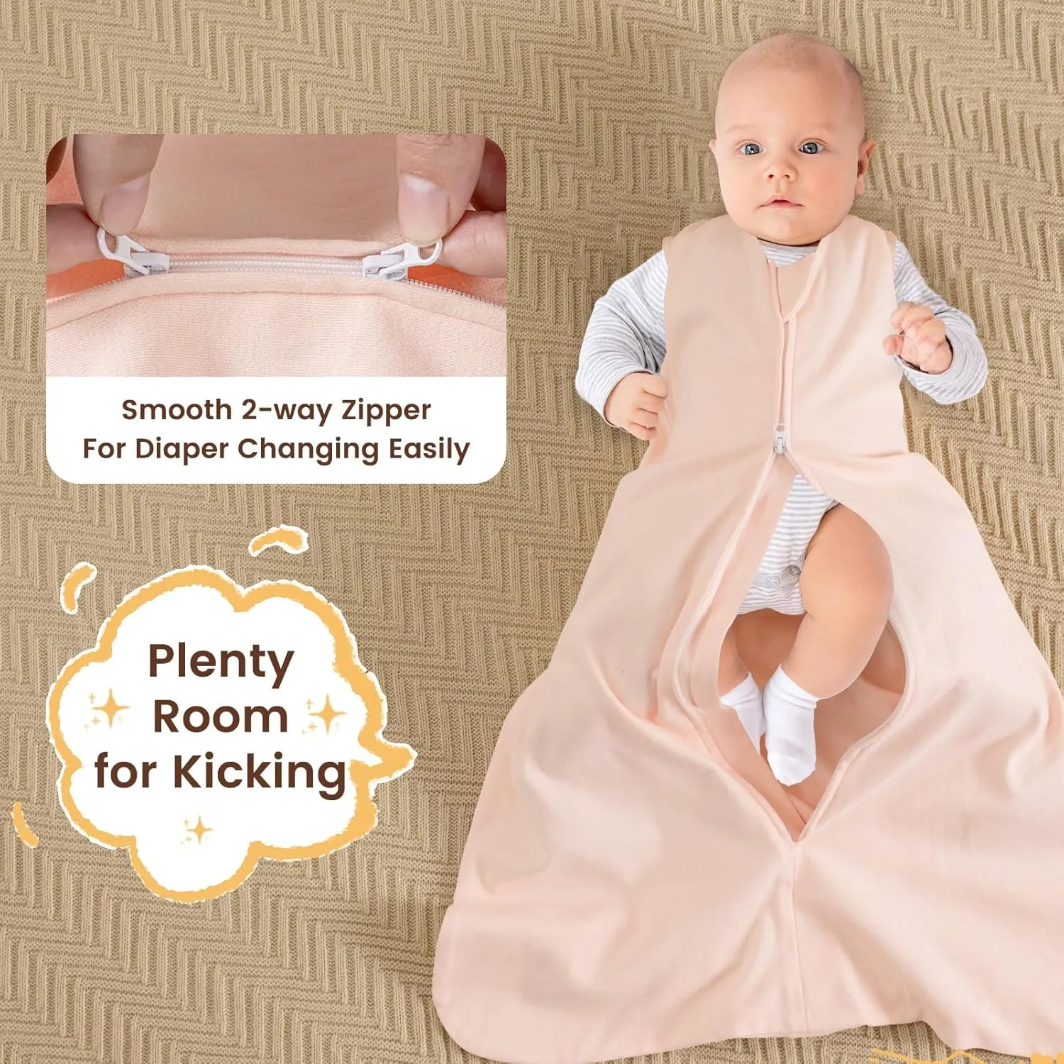 PHF Soft Baby Sleep Sack 18-24 Months 100% Cotton Wearable Blanket, 2-Way Zipper 0.5 TOG Toddler Sleeping Sack 3 Pack, Comfy Sleep Bag for Baby Boys Girls, Ice Cream (X-Large)
