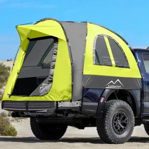Pickup Truck Tent, Waterproof PU2000mm for Camping 5.5-6.5 Ft Bed, 2-Person Sleeping With Double Layer Design Windows, Expandable Triangle Sunshade Awning