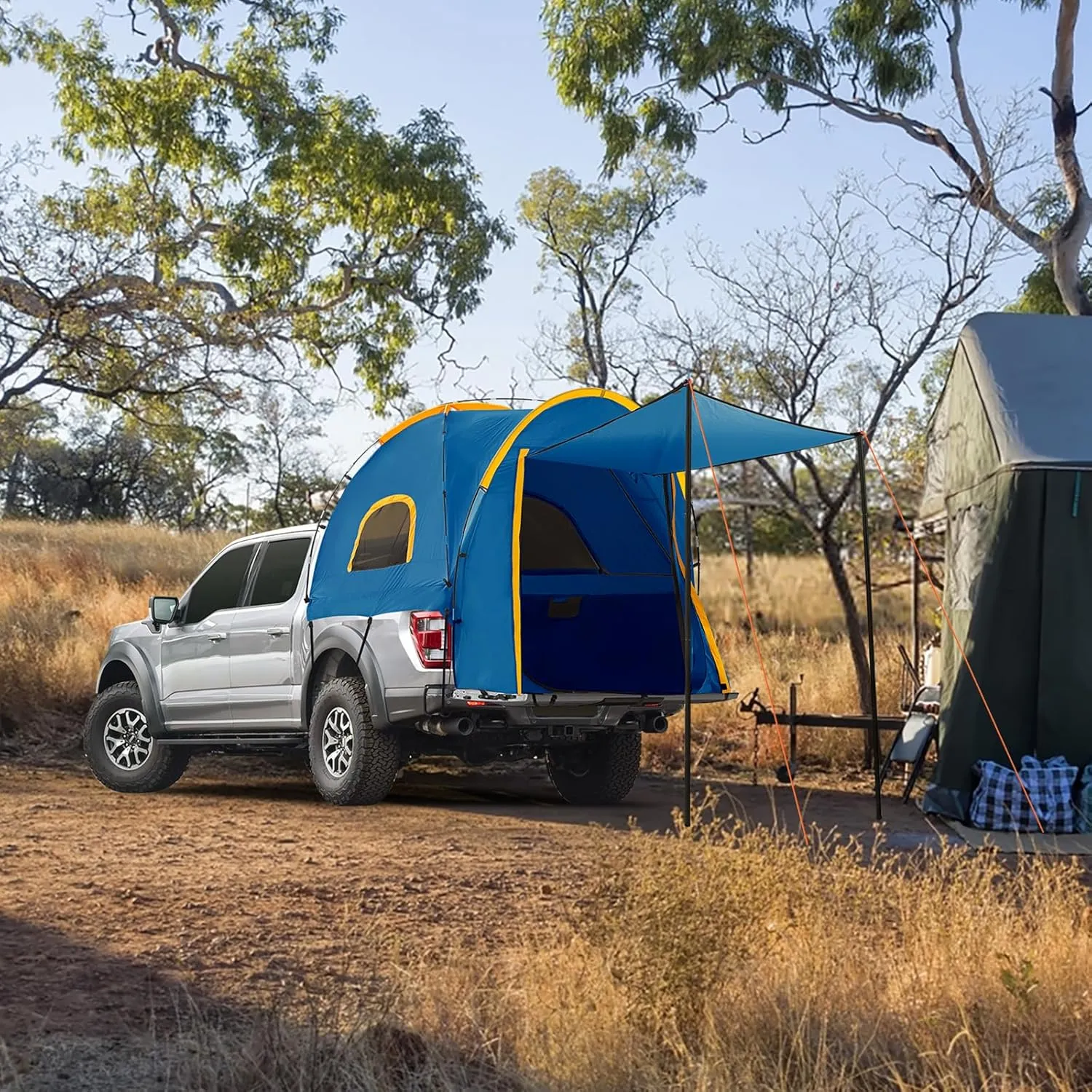 Pickup Truck Tent with Awning Shade,Waterproof PU5000mm Oxford for 5.5-6.3 FT Truck Bed for Camping Travel Outdoor Activities for Chevy Silverado 1500,Ram 1500/Dakota,F150,GMC 1500,Titan,Tundra (blue)