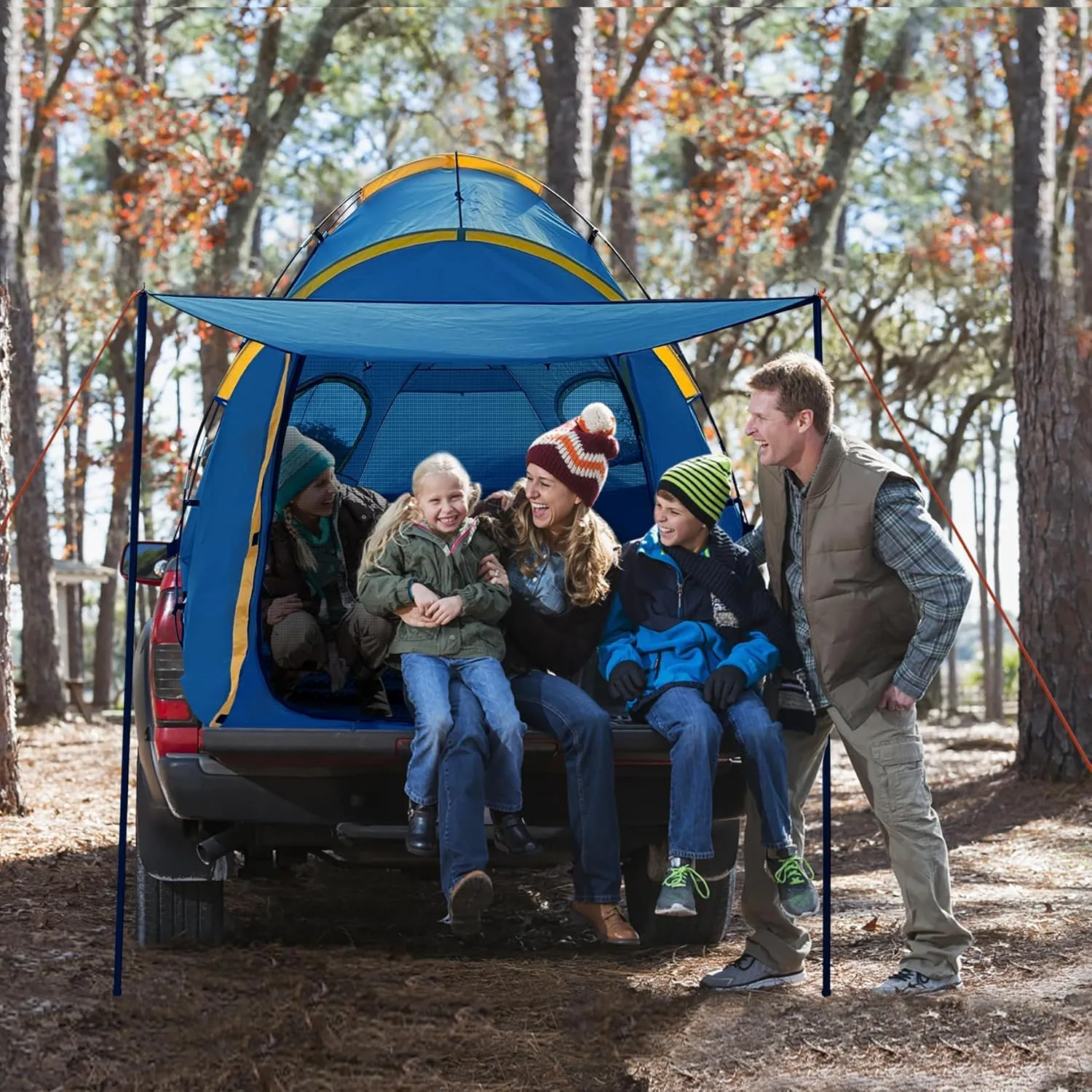 Pickup Truck Tent with Awning Shade,Waterproof PU5000mm Oxford for 5.5-6.3 FT Truck Bed for Camping Travel Outdoor Activities for Chevy Silverado 1500,Ram 1500/Dakota,F150,GMC 1500,Titan,Tundra (blue)