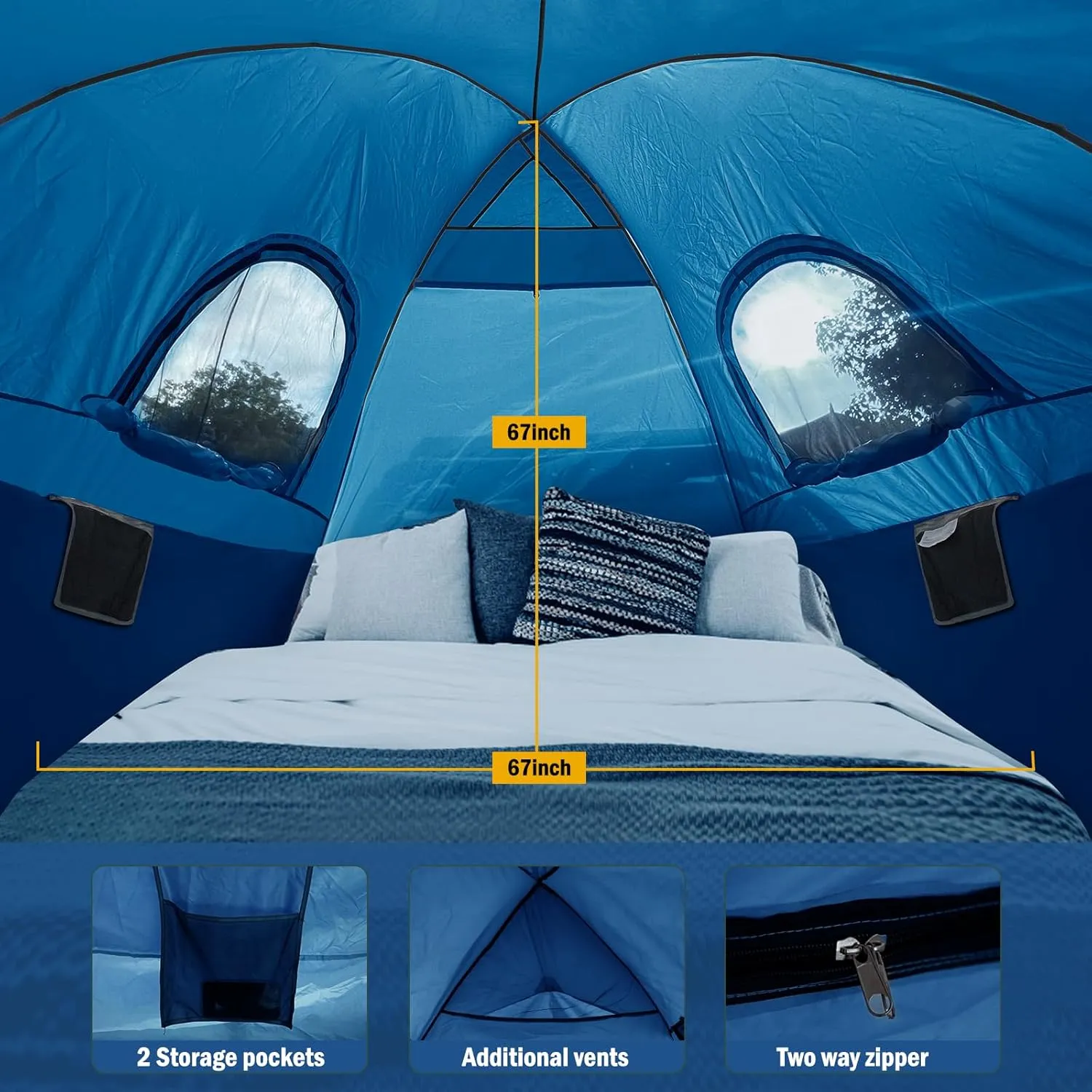 Pickup Truck Tent with Awning Shade,Waterproof PU5000mm Oxford for 5.5-6.3 FT Truck Bed for Camping Travel Outdoor Activities for Chevy Silverado 1500,Ram 1500/Dakota,F150,GMC 1500,Titan,Tundra (blue)