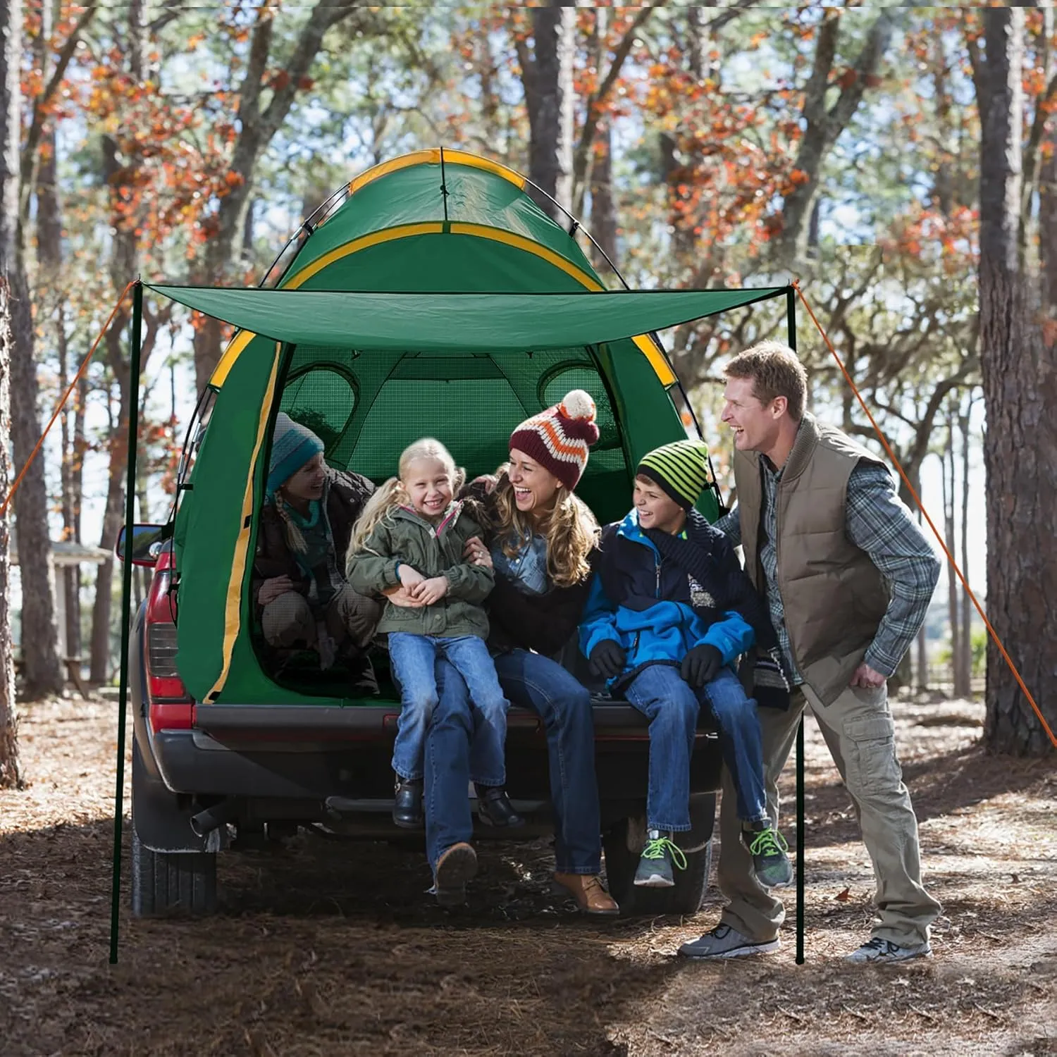 Pickup Truck Tent with Awning Shade,Waterproof PU5000mm Oxford for 5.5-6.3 FT Truck Bed for Camping Travel Outdoor Activities for Chevy Silverado 1500,Ram 1500/Dakota,F150,GMC 1500,Titan,Tundra(Green)