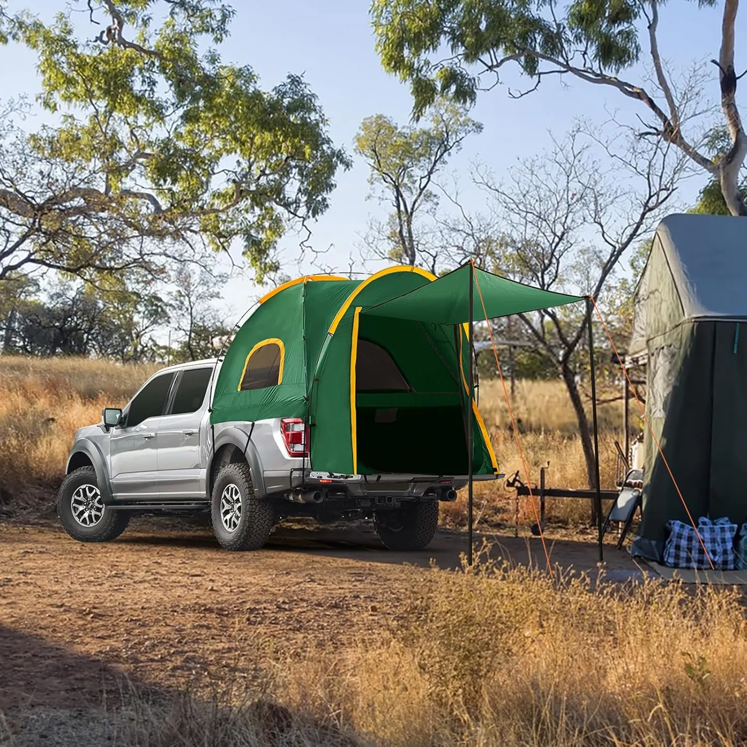 Pickup Truck Tent with Awning Shade,Waterproof PU5000mm Oxford for 5.5-6.3 FT Truck Bed for Camping Travel Outdoor Activities for Chevy Silverado 1500,Ram 1500/Dakota,F150,GMC 1500,Titan,Tundra(Green)