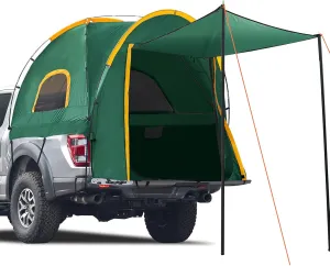Pickup Truck Tent with Awning Shade,Waterproof PU5000mm Oxford for 5.5-6.3 FT Truck Bed for Camping Travel Outdoor Activities for Chevy Silverado 1500,Ram 1500/Dakota,F150,GMC 1500,Titan,Tundra(Green)