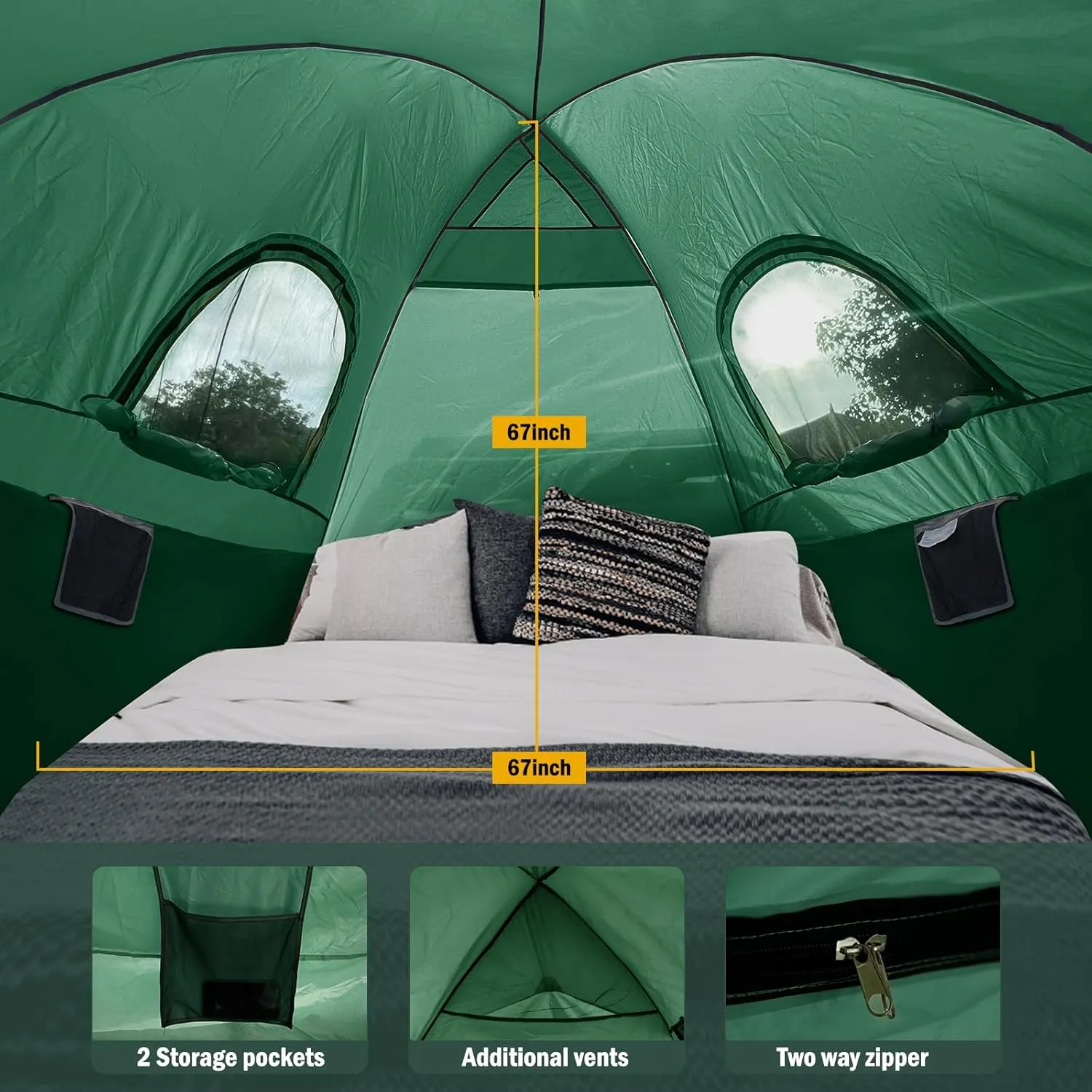 Pickup Truck Tent with Awning Shade,Waterproof PU5000mm Oxford for 5.5-6.3 FT Truck Bed for Camping Travel Outdoor Activities for Chevy Silverado 1500,Ram 1500/Dakota,F150,GMC 1500,Titan,Tundra(Green)