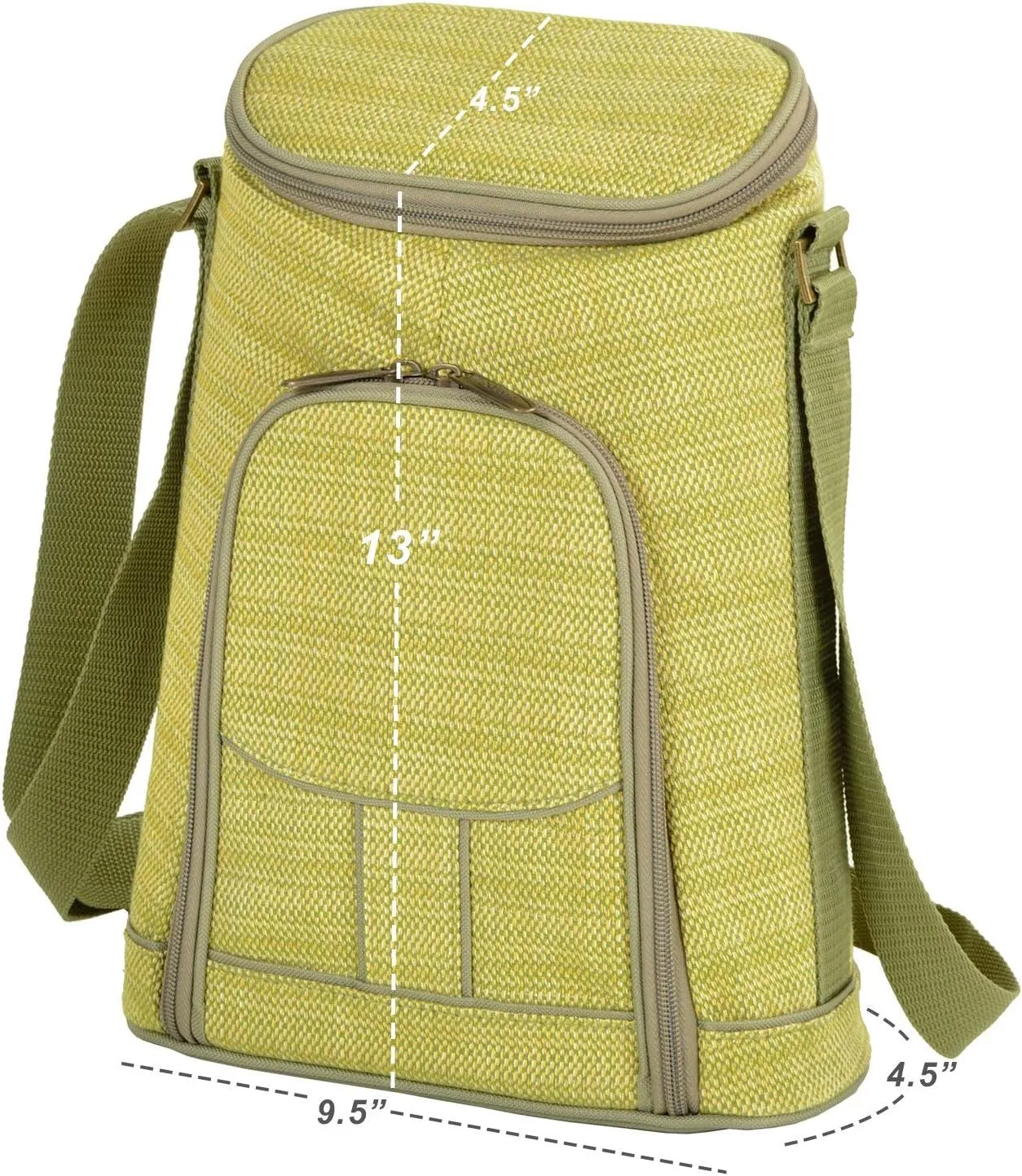 Picnic at Ascot Stylish 2 Bottle Insulated Wine Tote Bag with Cheese Board, Knife and Corkscrew - Olive Tweed