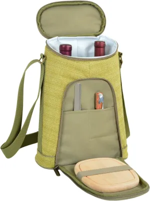 Picnic at Ascot Stylish 2 Bottle Insulated Wine Tote Bag with Cheese Board, Knife and Corkscrew - Olive Tweed
