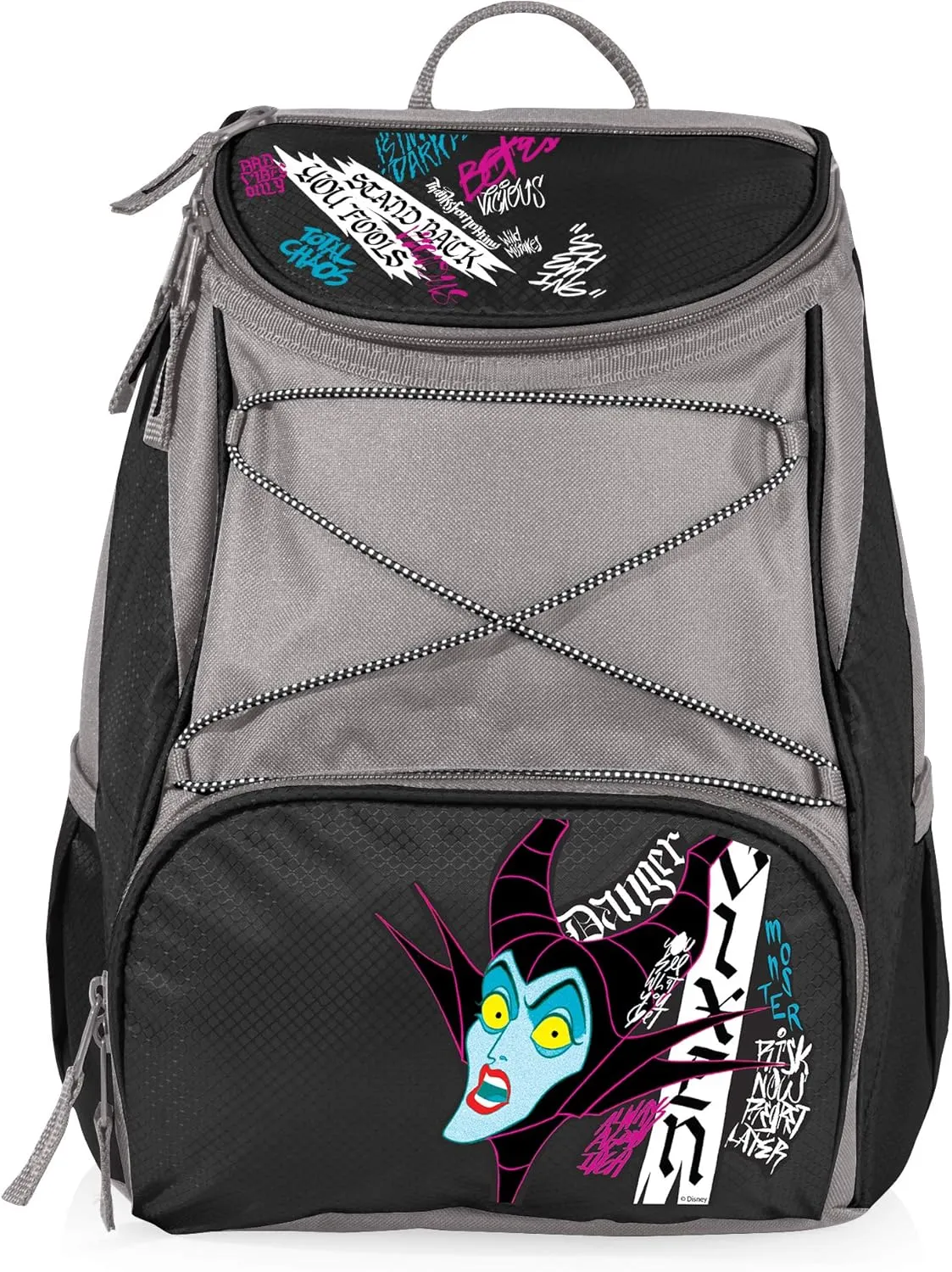 PICNIC TIME Disney Princess Sleeping Beauty Maleficent PTX Backpack Cooler, Soft Cooler Backpack, Insulated Lunch Bag, (Black with Gray Accents)