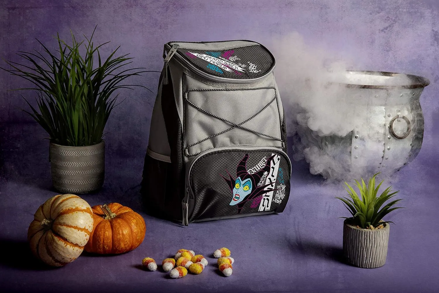 PICNIC TIME Disney Princess Sleeping Beauty Maleficent PTX Backpack Cooler, Soft Cooler Backpack, Insulated Lunch Bag, (Black with Gray Accents)