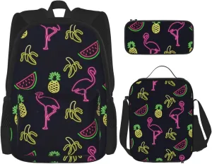 Pineapple Banana Flamingo Print Versatile Adjustable Shoulder Fashion Backpack Lunch Bag Pencil Case Large Capacity