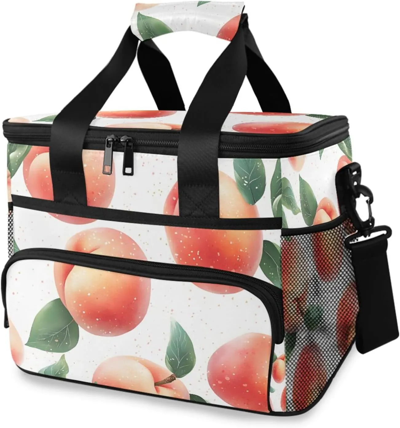 Pink Peaches Fruit Cooler Bag Insulated Cooler Soft Sided Cooler 24 Can Portable Picnic Bag Large Leakproof Lunch Bag Box for Beach Grocery Camping Travel Car Men Women