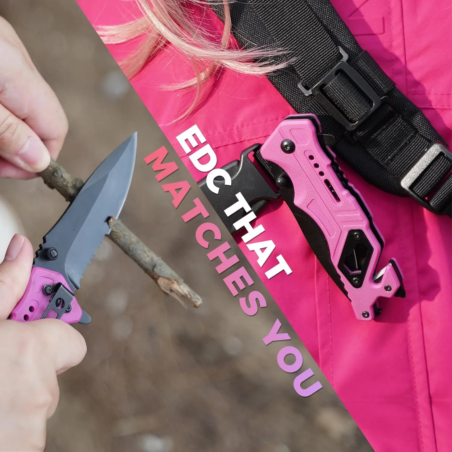 Pink Pocket Knife for Women – 3'' Serrated Folding Blade, 440 Stainless Steel Compact Tool for Cutting, Opening & EDC | Hiking, Camping, Small gift
