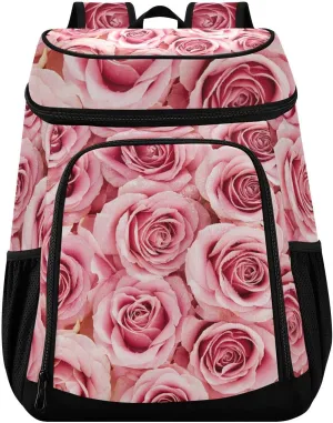 Pink Rose Flower Cooler Backpack Cooler Insulated Leak Proof Lunch Backpack 36 Cans Waterproof Soft for Men Women Picnic Hiking Camping Beach