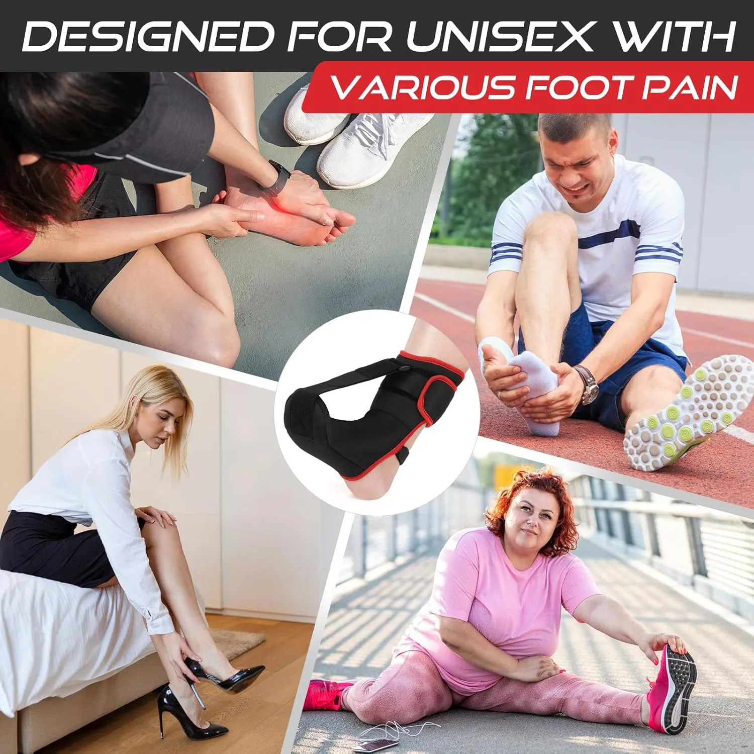 Plantar Fasciitis Night Splint Sock: Soft Plantar Fasciitis Brace with Arch Support for Sleeping Achilles Tendonitis Foot Drop Heel Pain - Plantar Fasciitis Relief for Women and Men Black-Red (Small)