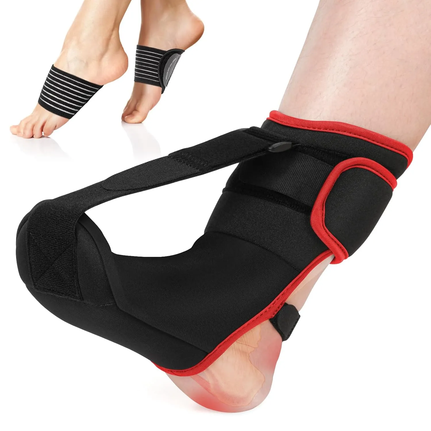 Plantar Fasciitis Night Splint Sock: Soft Plantar Fasciitis Brace with Arch Support for Sleeping Achilles Tendonitis Foot Drop Heel Pain - Plantar Fasciitis Relief for Women and Men Black-Red (Small)