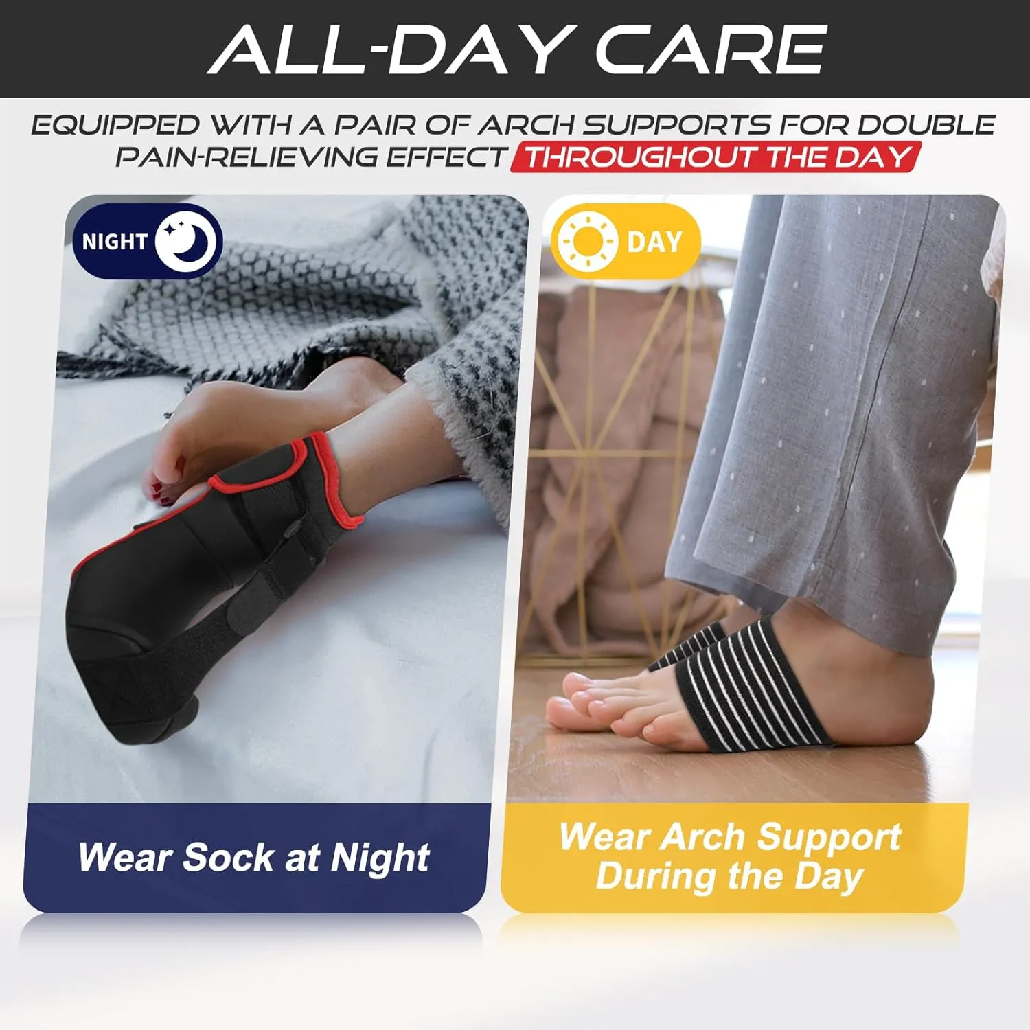 Plantar Fasciitis Night Splint Sock: Soft Plantar Fasciitis Brace with Arch Support for Sleeping Achilles Tendonitis Foot Drop Heel Pain - Plantar Fasciitis Relief for Women and Men Black-Red (Small)