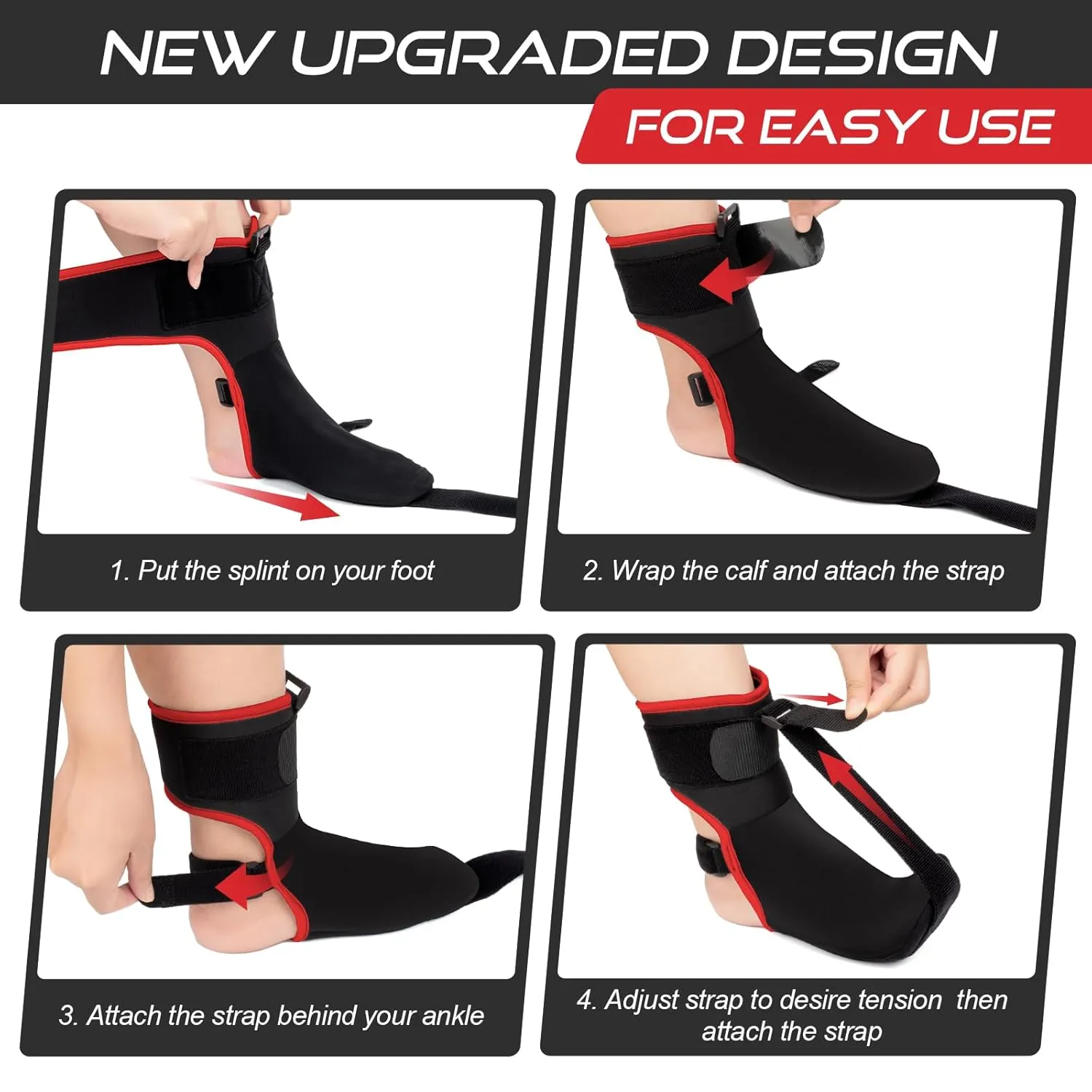 Plantar Fasciitis Night Splint Sock: Soft Plantar Fasciitis Brace with Arch Support for Sleeping Achilles Tendonitis Foot Drop Heel Pain - Plantar Fasciitis Relief for Women and Men Black-Red (Small)