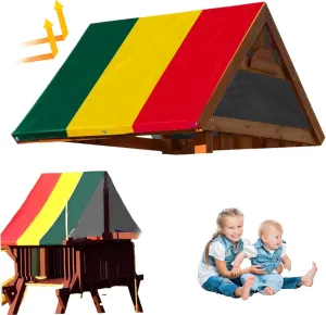 Playset Canopy Replacement 89X52In Weatherproof Swing Set Replacement Tarp 210D Silver Coated Oxford Cloth Playground Replacement Canopy For All Season,Dark Green Yellow Red,Playset Tarp Replacement