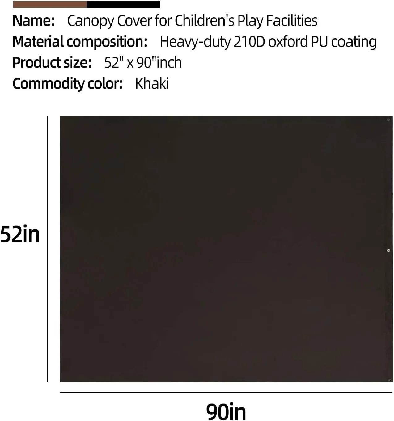 Playset Canopy Replacement,52“ x 90” Playground Canopy,Swing Set Replacement Tarp Canopy Replacement,Kids Playground Roof Canopy,Outdoor Swingset Shade,Sunshade Snow Proof Tent Cover (Black)