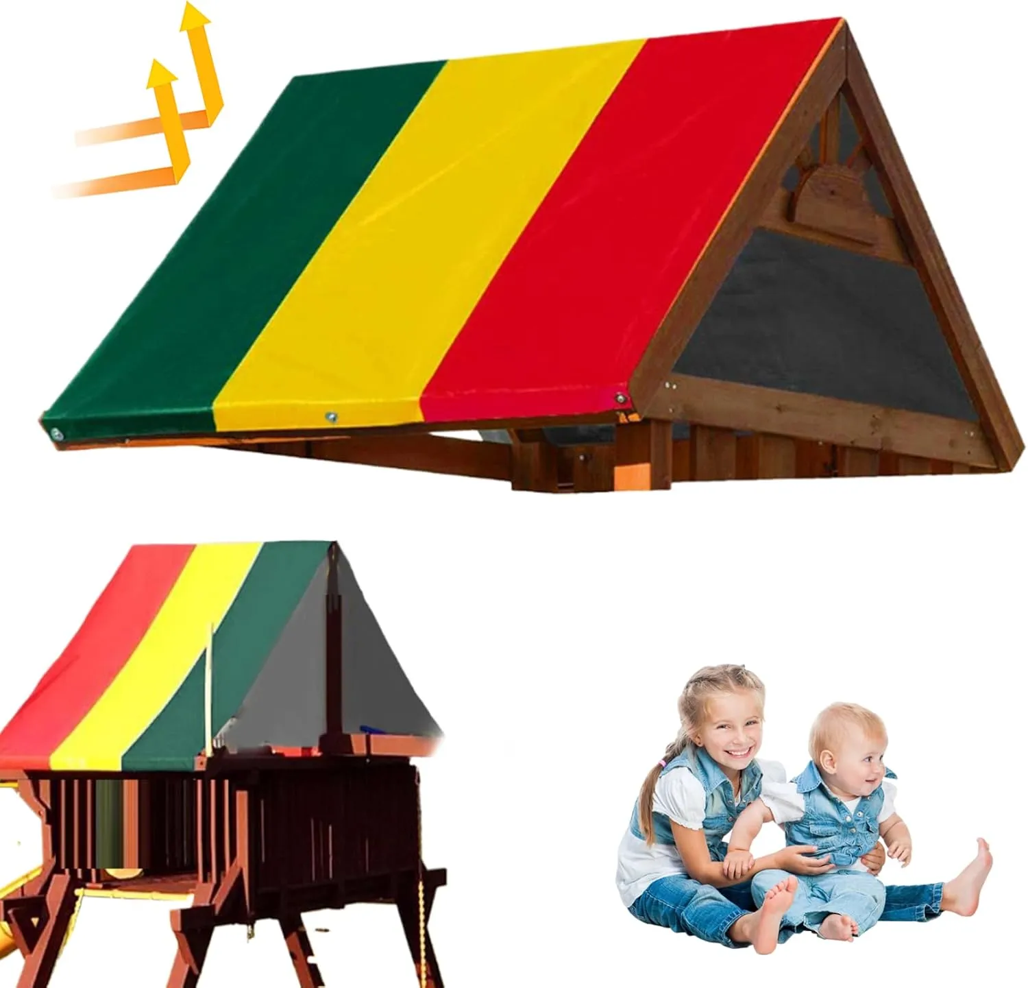 Playset Tarp Replacement Playset Canopy Replacement 89x52in Swing Set Replacement Tarp 210D Silver Coated Oxford Cloth Playground Replacement Canopy, Dark Green   Yellow   Red