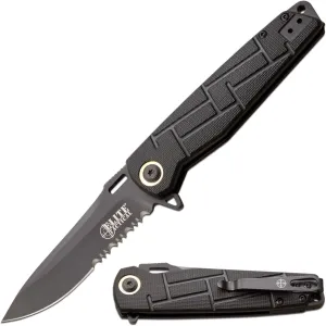 Pocket Folding Knife - READINESS - Partially Serrated Drop Point Blade with Black Nylon Fiber Handle, Reversible Pocket Clip, EDC, ET-A001BKS
