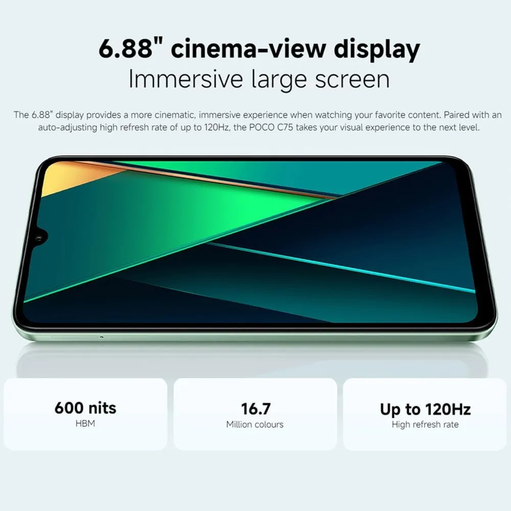 Poco C75 4G LTE GSM (for Tmobile Mint Tello & Global) (256GB   8GB) 50MP Triple Camera 6.88" Octa Core Unlocked Dual Sim (Green)