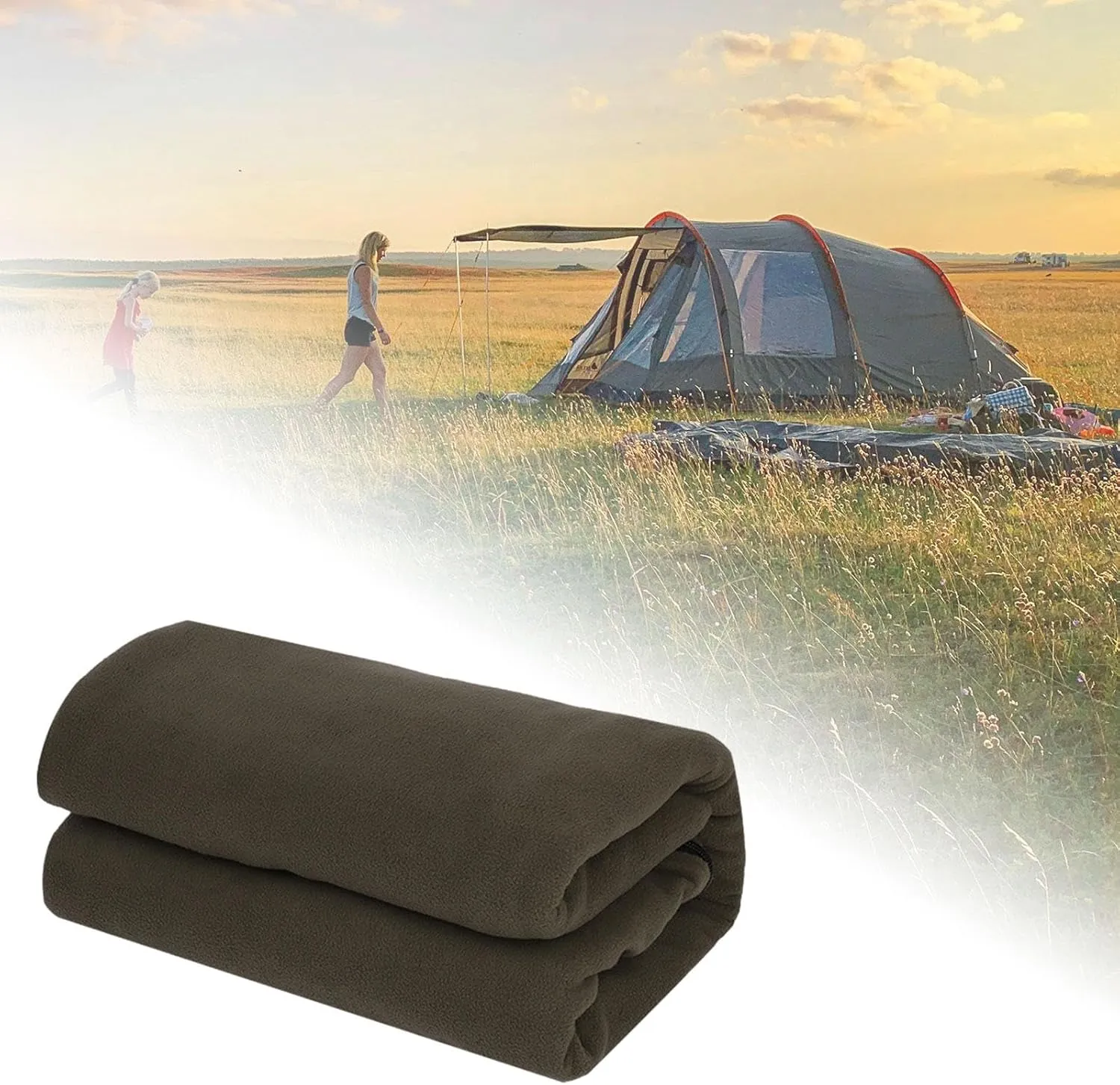 Polar Fleece Sleeping Bag Liner Camping Blanket Sleeping Sheet Zipper Single Sleeping Bag for Hiking Mountaineering Trekking