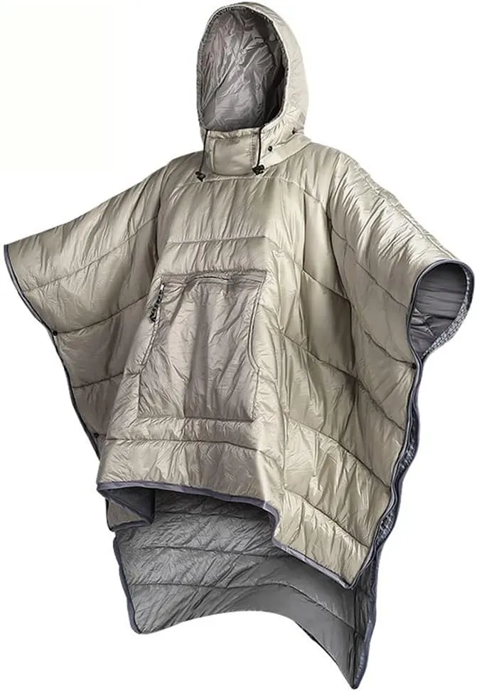Poncho Hoodie Wearable Sleeping Bag,Camping Warmth Quilt Blanket,Breathable Water-Resistant Nylon Fabric Sleeping Bag with Hat for Men Women/Khaki