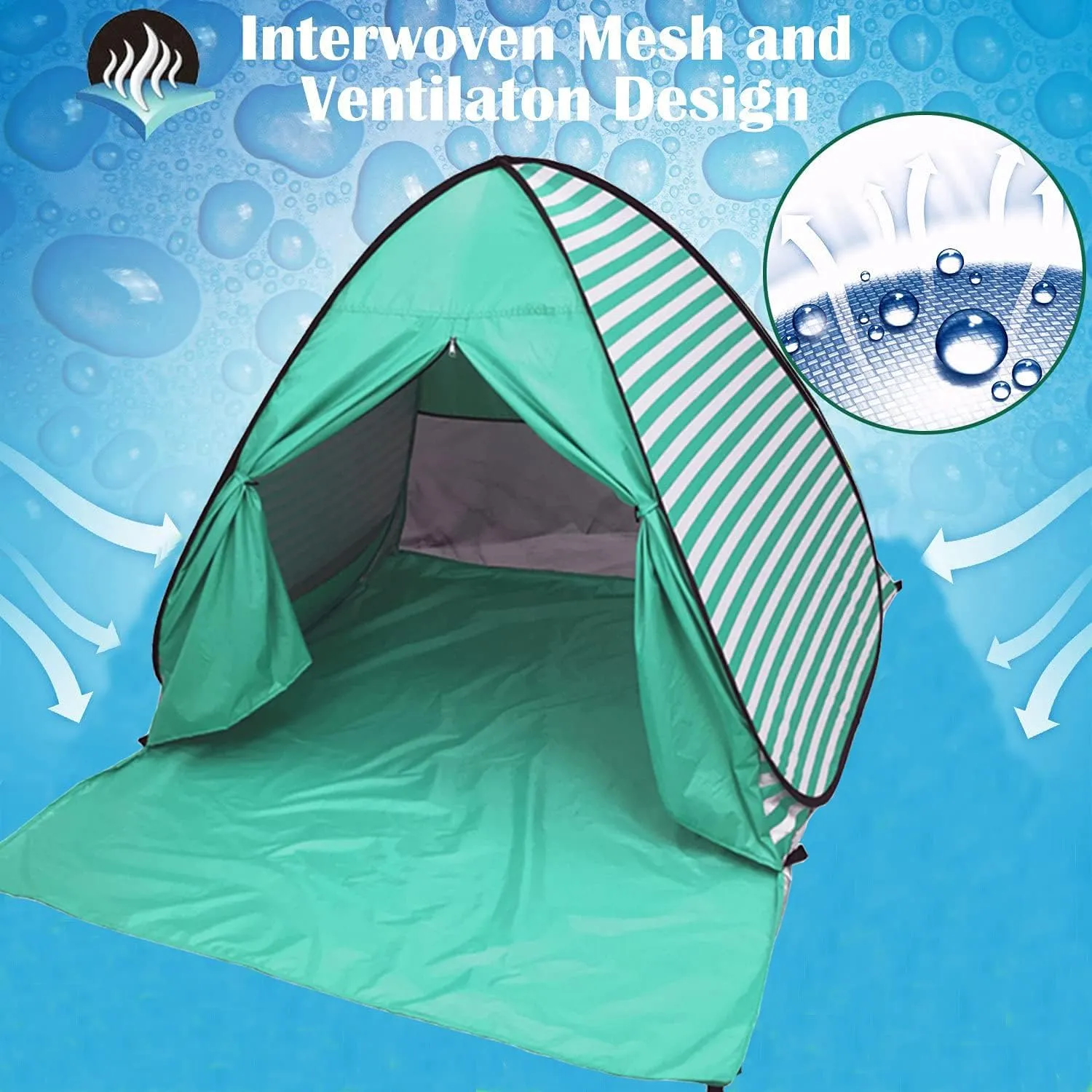 Pop Up Beach Tent Shade Sun Shelter UPF 50  Canopy Cabana 2-3 Person for Adults Baby Kids Outdoor Activities Camping Fishing Hiking Picnic Touring (Lake Green Stripes)