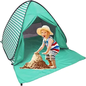 Pop Up Beach Tent Shade Sun Shelter UPF 50  Canopy Cabana 2-3 Person for Adults Baby Kids Outdoor Activities Camping Fishing Hiking Picnic Touring (Lake Green Stripes)
