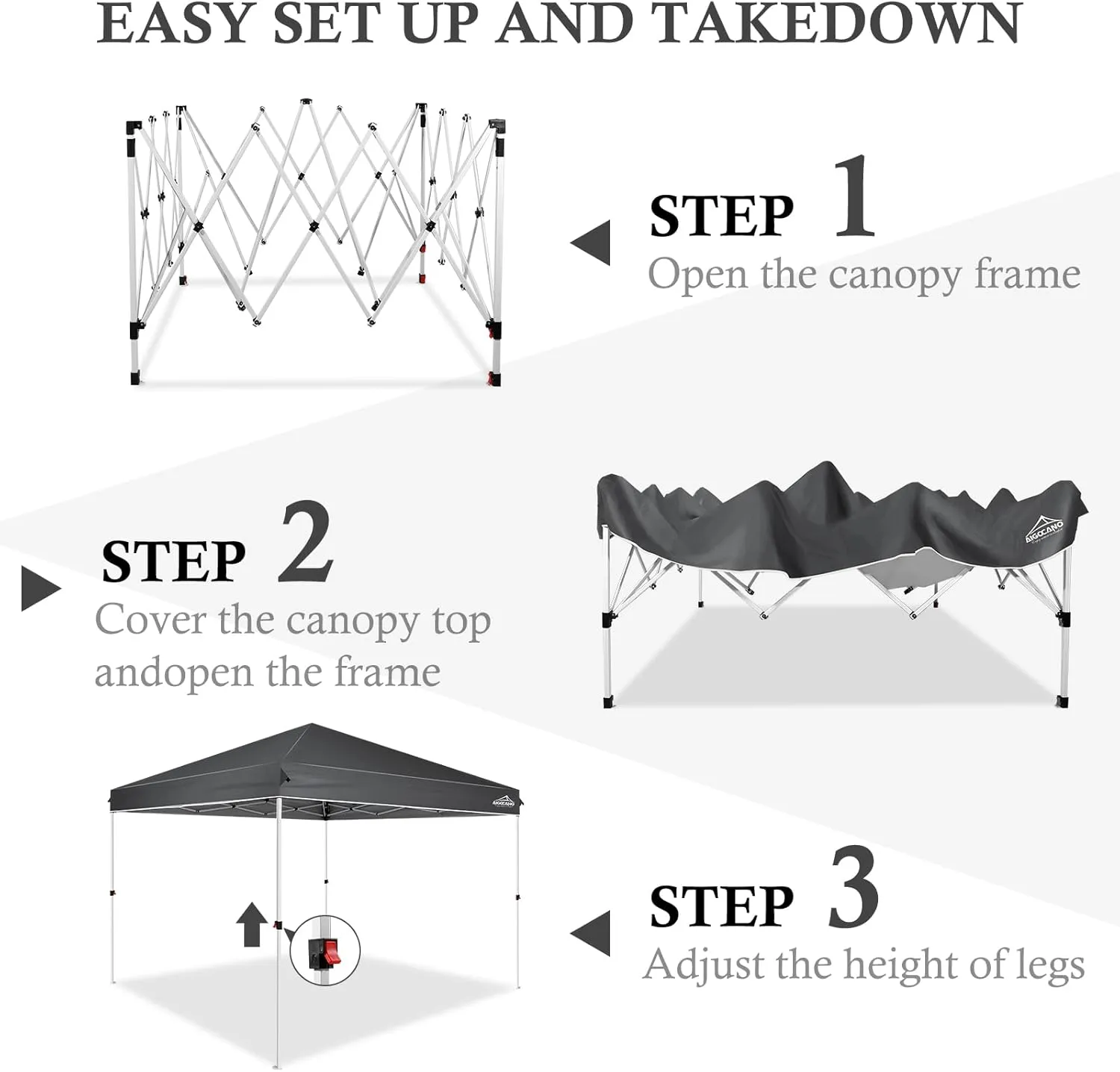 Pop up Canopy Tent,10x10 Instant Outdoor Canopy for Parties with Wheeled Bag(Grey)