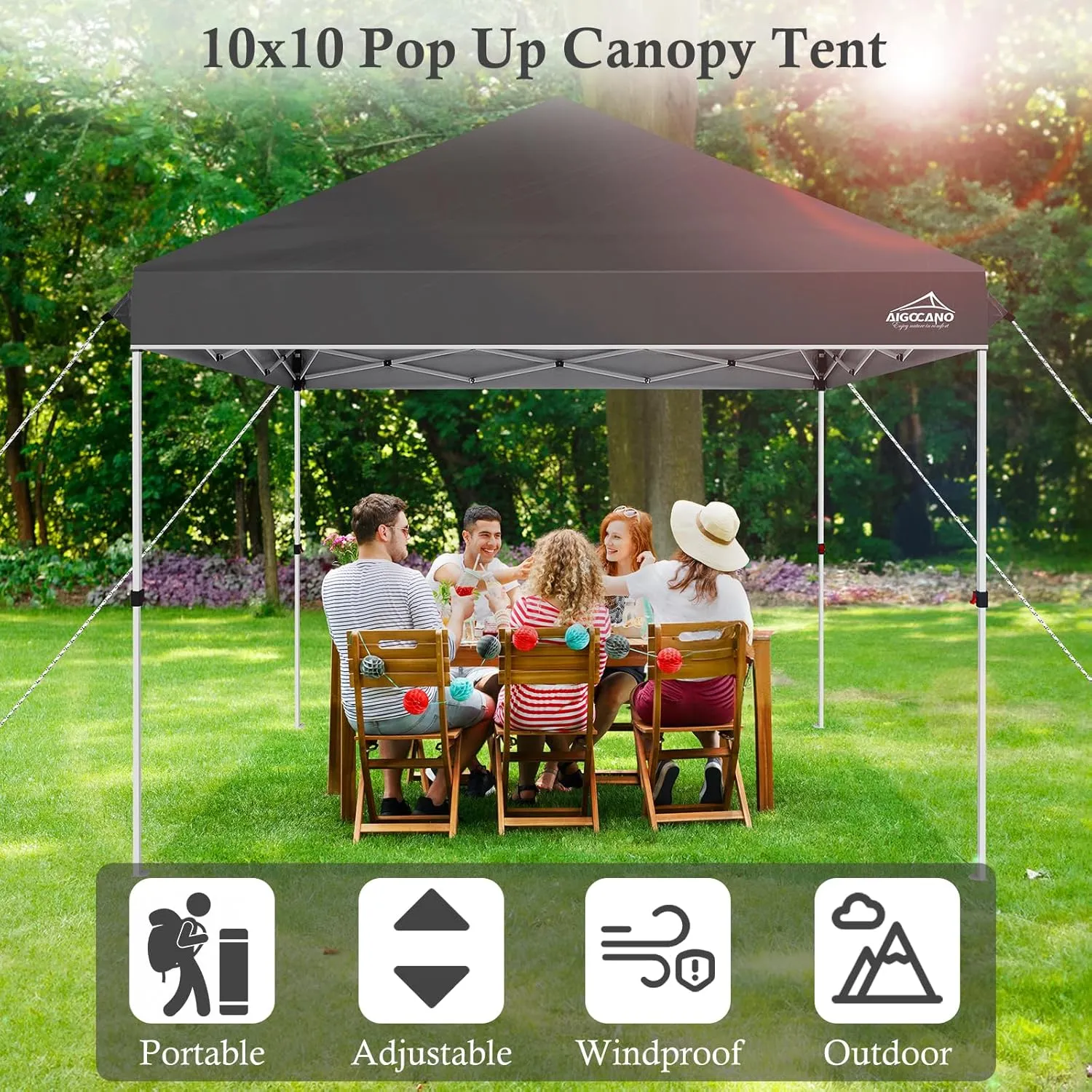 Pop up Canopy Tent,10x10 Instant Outdoor Canopy for Parties with Wheeled Bag(Grey)