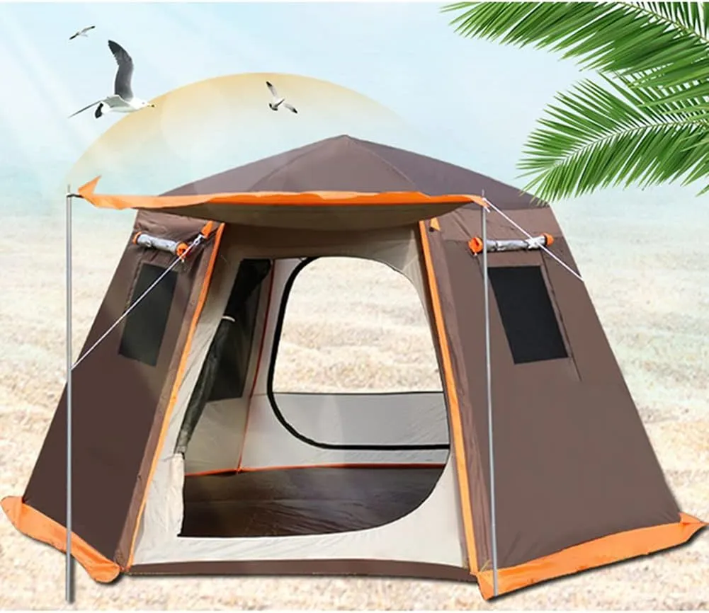 Pop Up Tent 3-8 Person Beach Tent Sun Shelter Outdoor Camping Family Tent Instant Tent Easy Set Up for Camping Backpacking Hiking Mountaineering, 5, Brown