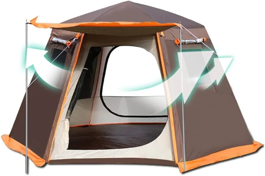 Pop Up Tent 3-8 Person Beach Tent Sun Shelter Outdoor Camping Family Tent Instant Tent Easy Set Up for Camping Backpacking Hiking Mountaineering, 5, Brown