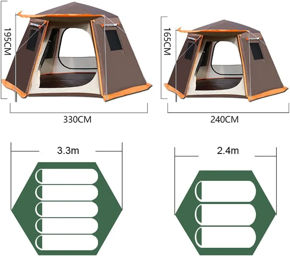 Pop Up Tent 3-8 Person Beach Tent Sun Shelter Outdoor Camping Family Tent Instant Tent Easy Set Up for Camping Backpacking Hiking Mountaineering, 5, Brown